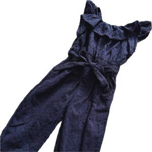 ❌SOLD❌Habitual Girl Navy Eyelet Pants Jumpsuit with Tie Belt